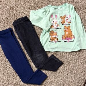 Children’s Place Bunny Squirrel Longsleeve Shirt and two Cat & Jack Leggings